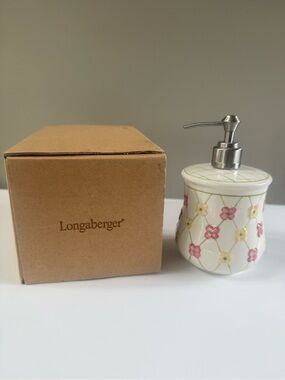 Longaberger Dogwood Porcelain Soap Dispenser - White with Pink & Yellow Flowers